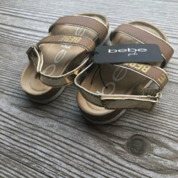 Bebe Brown & Gold Toddler Girl’s Sandals Sz 8 - Picture 6 of 10